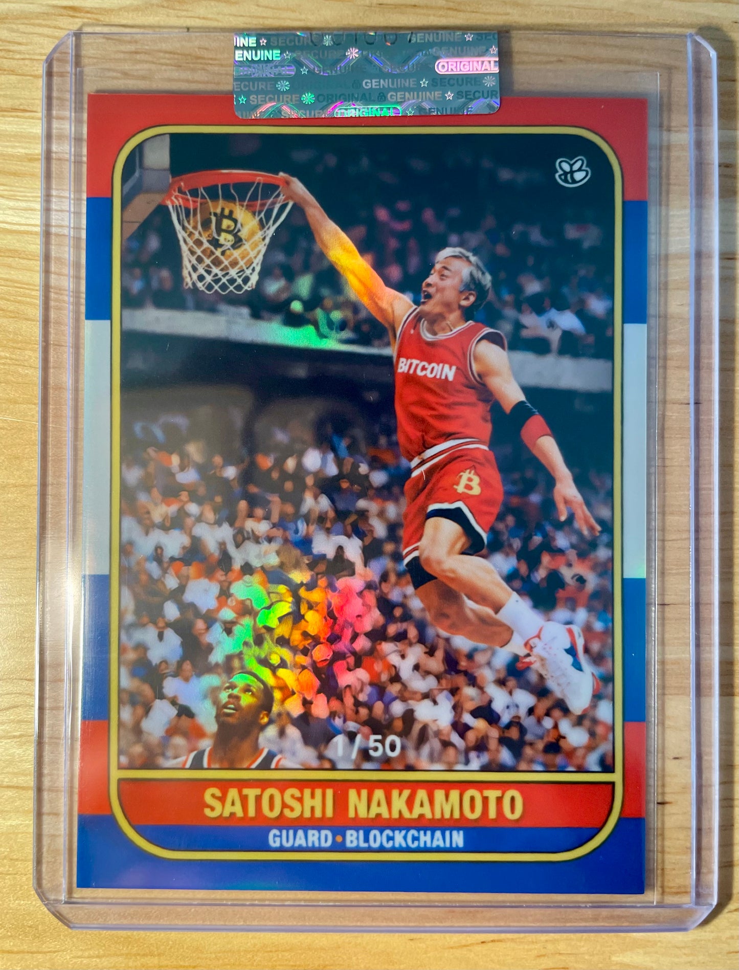 "1986" SATOSHI NAKAMOTO Bitcoin Basketball Card Rookie "Reprint" #BT86 /50