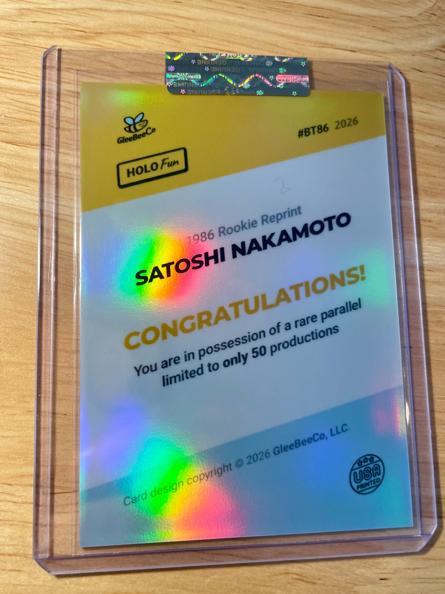 "1986" SATOSHI NAKAMOTO Bitcoin Basketball Card Rookie "Reprint" #BT86 /50