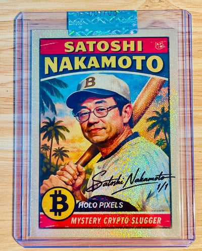 "Vintage" SATOSHI NAKAMOTO Mystery Bitcoin Slugger "Auto" Card GleeBeeCo 1/1