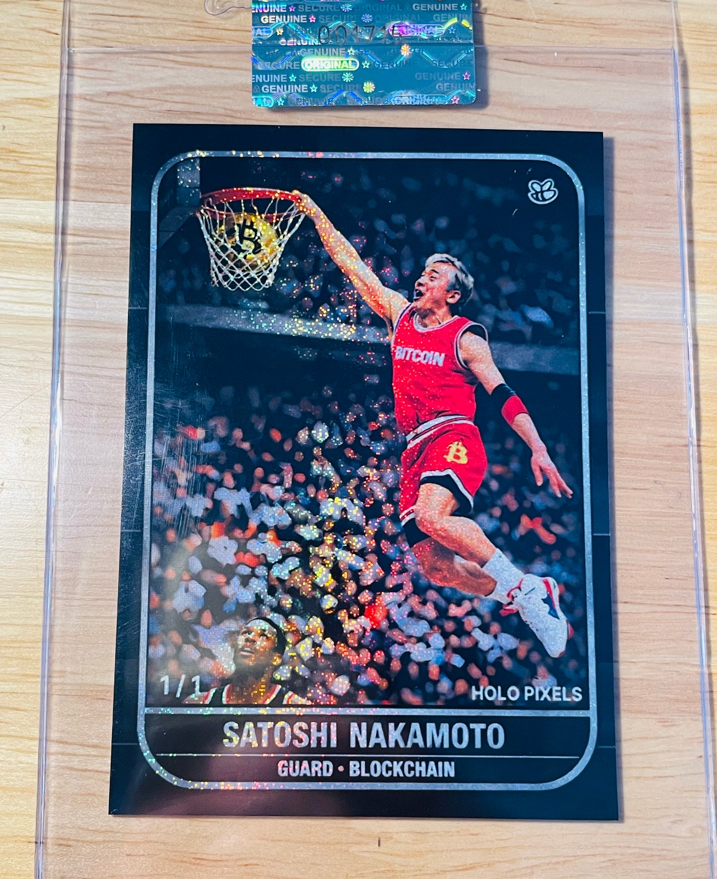 "1986" SATOSHI NAKAMOTO Bitcoin Basketball Card RC BLACK Holo Pixels #BT86 1/1