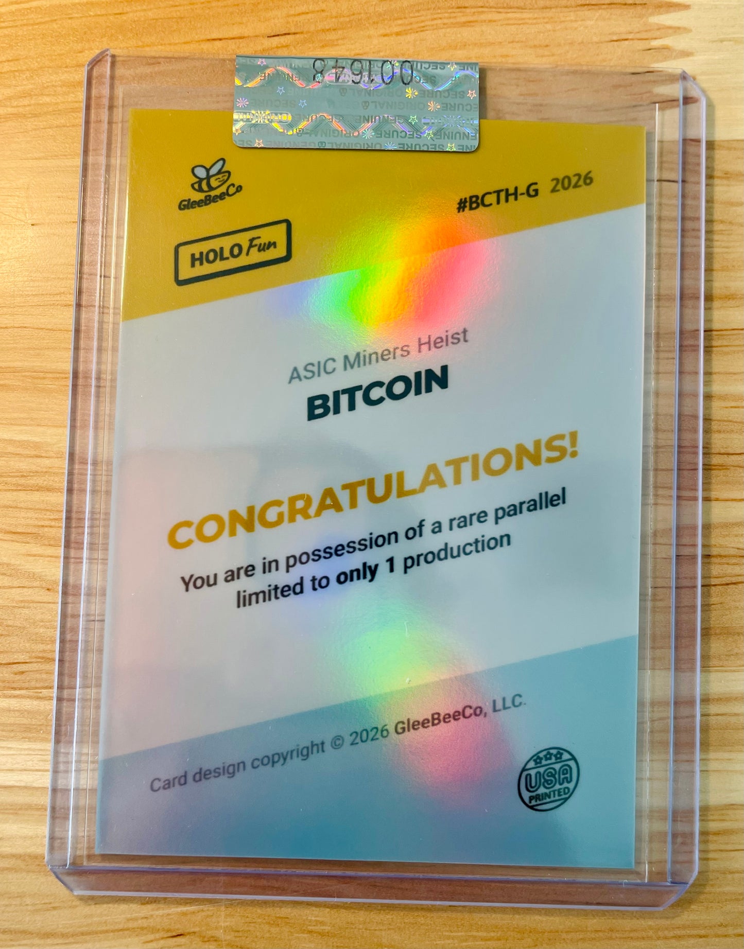 1/1 BITCOIN Card ASIC Miners Cat Heist 2026 GleeBeeCo #BCTH-G GOLD Parallel