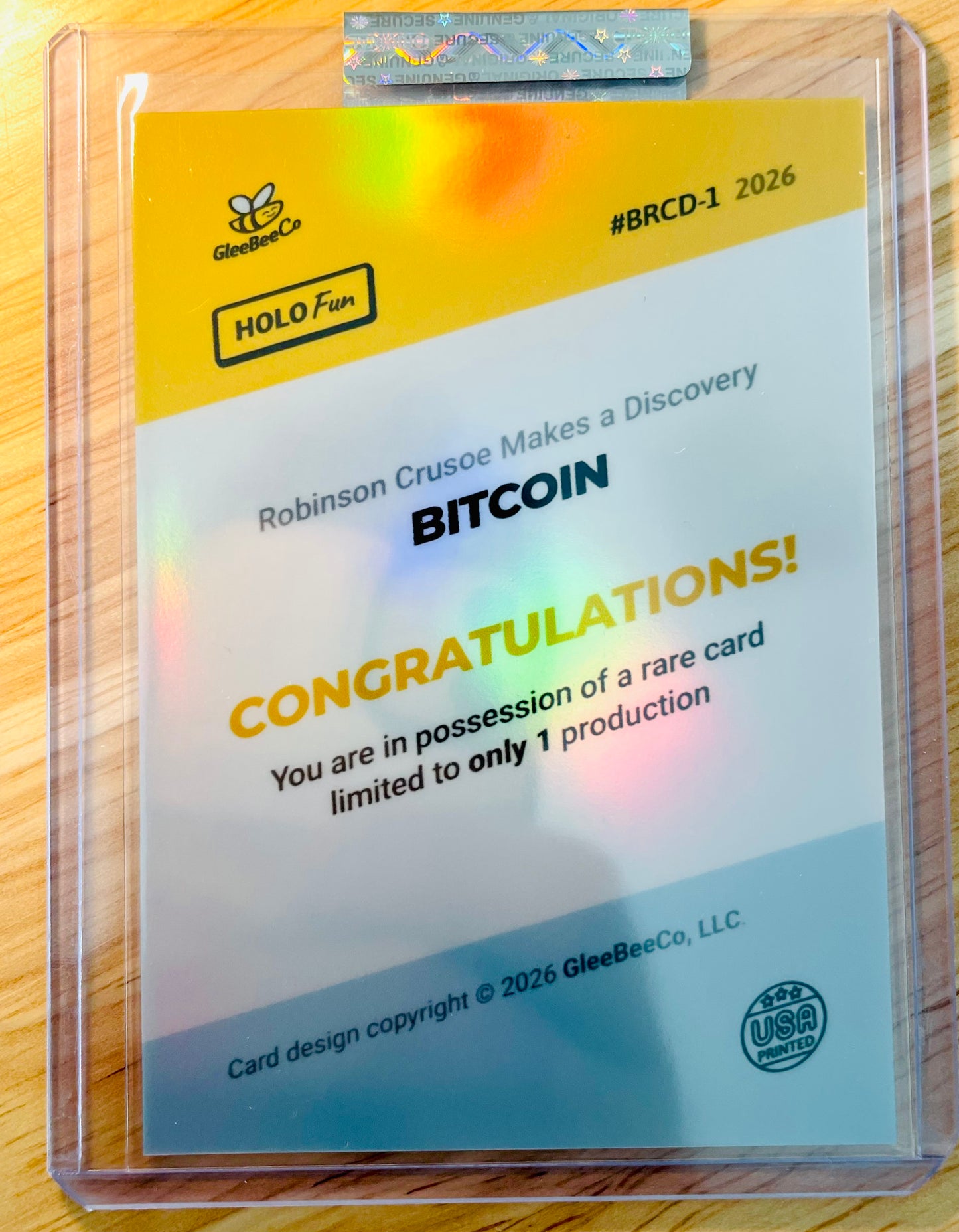 2026 GleeBeeCo Robinson Crusoe Discovers BITCOIN Holographic Card #BRCD-1 1/1