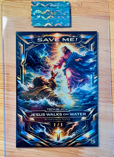 1/1 JESUS Card "Save Me!" Walking on Water TECH BLACK Holo Pixels 2026 GleeBeeCo