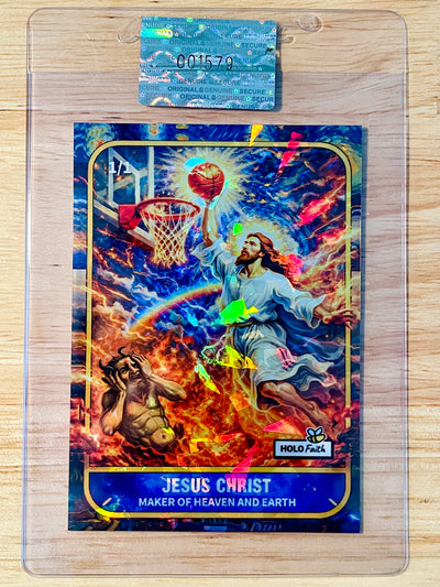 JESUS Basketball Card Dunking on Satan "1986" *Holo Shards* 2026 GleeBeeCo 1/1