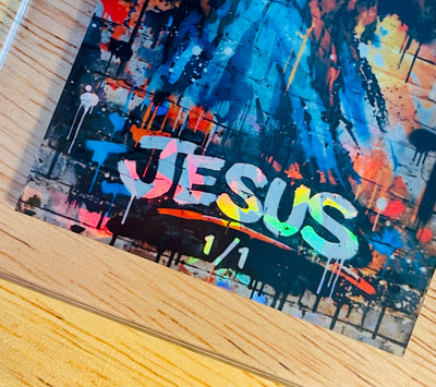 JESUS Card GRAFFITI Enrique Simonet 2026 GleeBeeCo #JCES-1 Rare Holo Shards 1/1