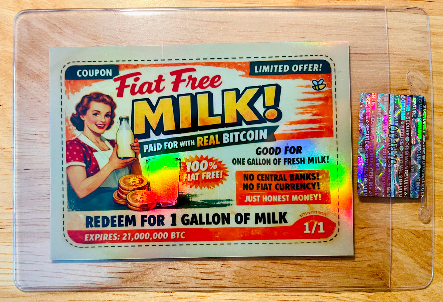 1/1 BITCOIN Card Fiat Free Milk Coupon 2026 GleeBeeCo Holo Fun #BMLK-1