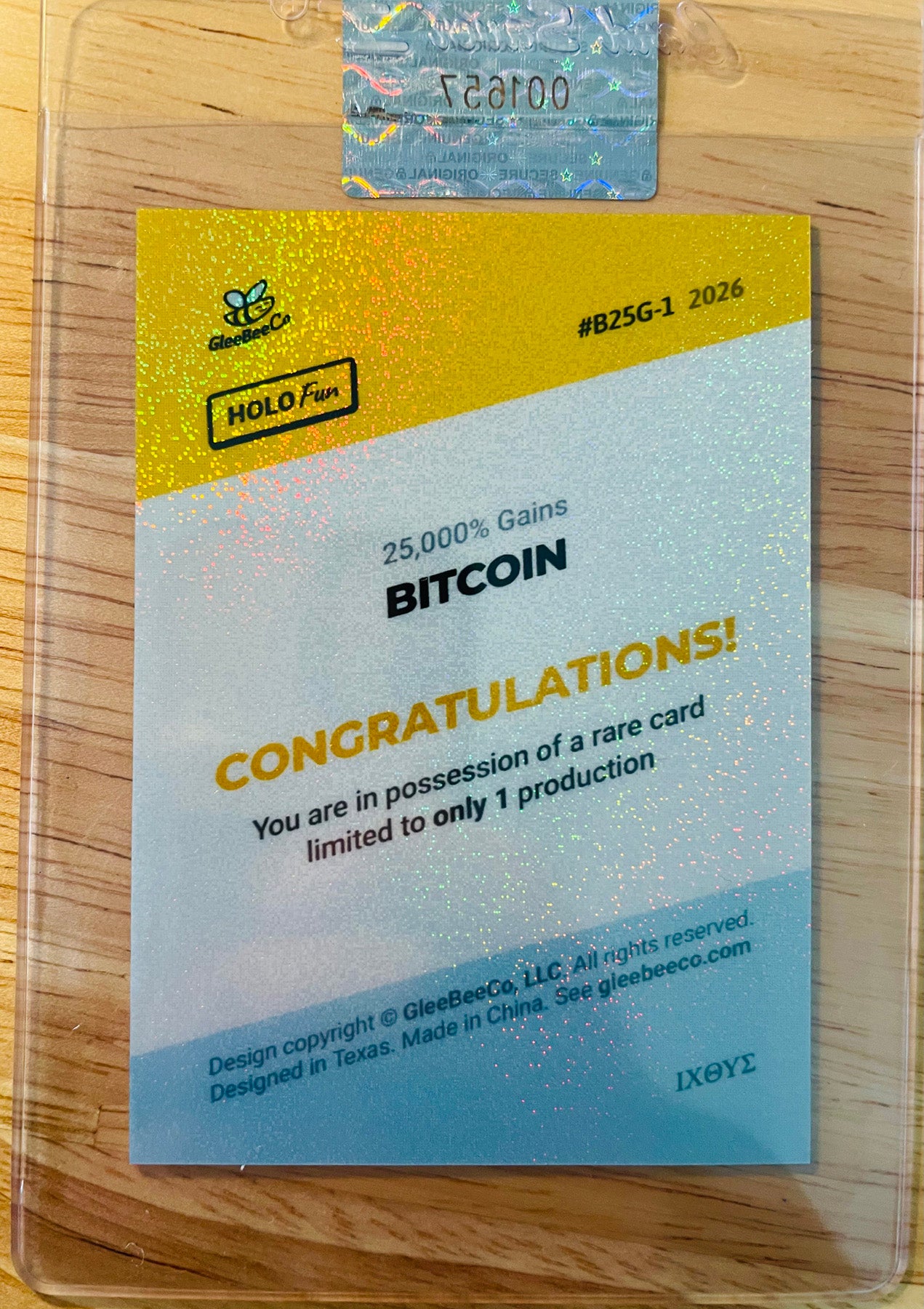 BITCOIN Card 25,000% Epic Gains 2026 GleeBeeCo RARE *Black Holo Pixels* 1/1