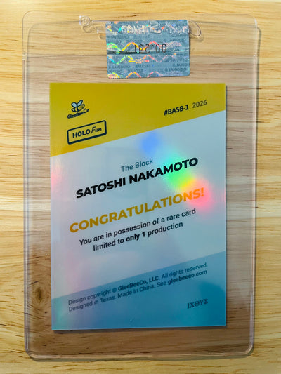 1/1 BITCOIN Card Satoshi "The Block" Nakamoto All-Stars 3D Glass Baseball Card