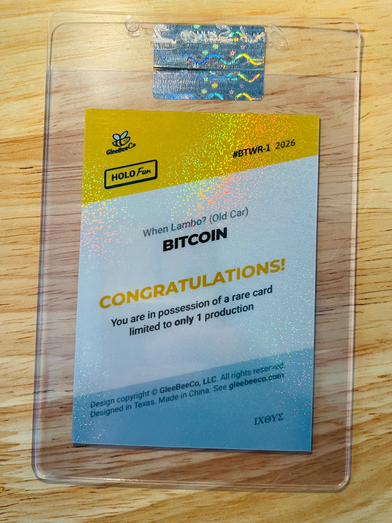 BITCOIN Card "When Lambo?" Old Car Retro 2026 GleeBeeCo Gold Holo Pixels 1/1