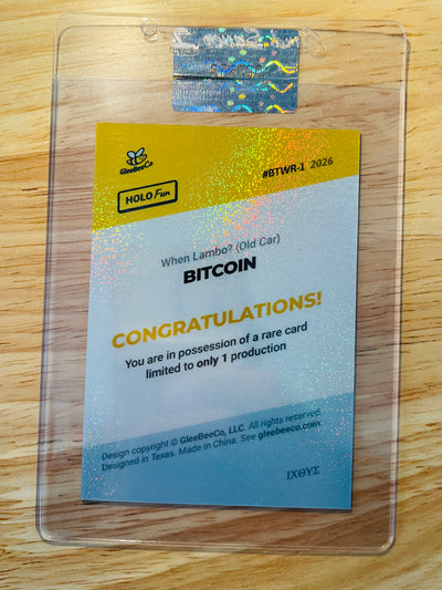 BITCOIN Card "When Lambo?" Old Car Retro 2026 GleeBeeCo Gold Holo Pixels 1/1
