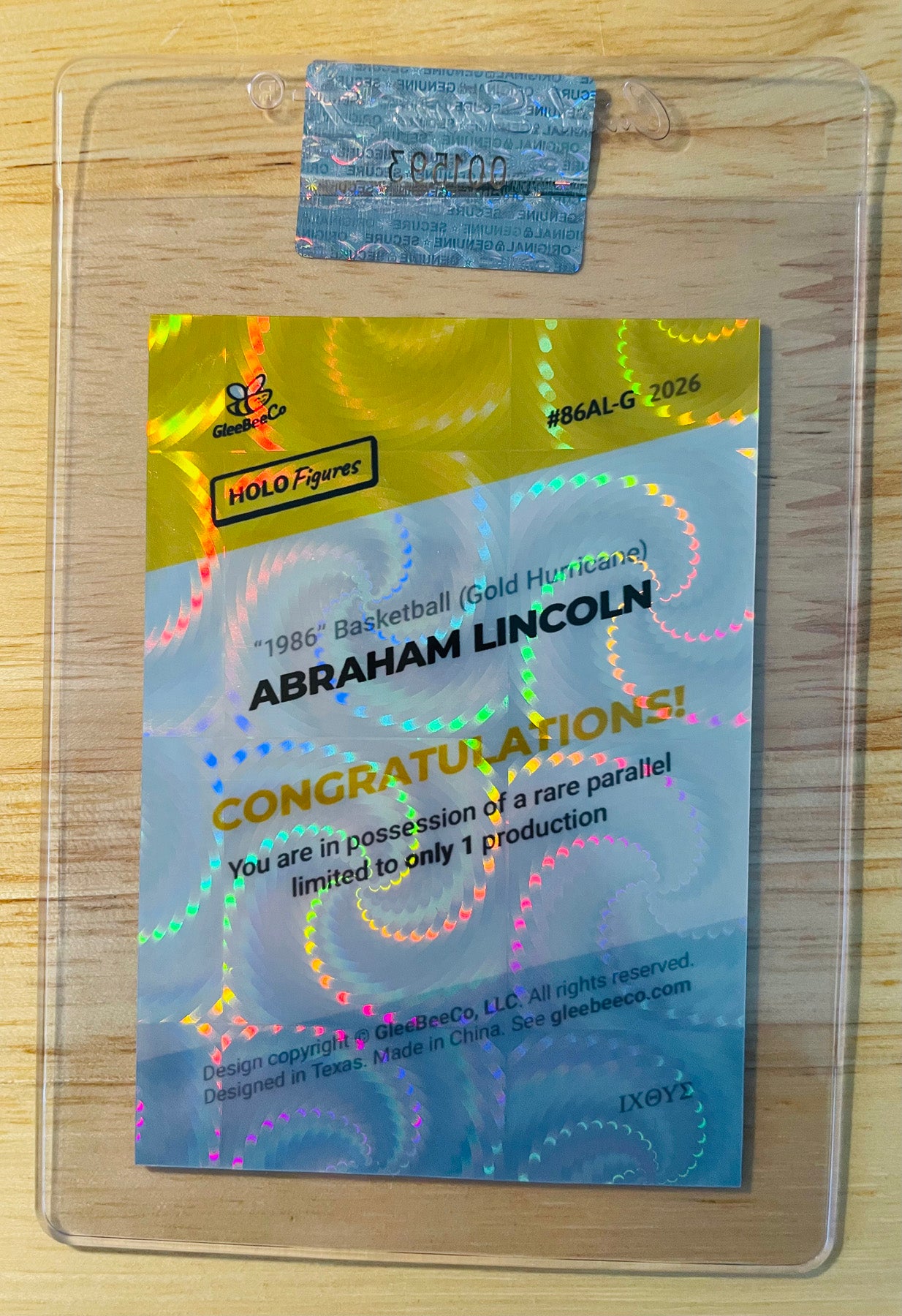 1/1 ABRAHAM LINCOLN Basketball Card 2026 GleeBeeCo Very Rare Holo HURRICANE GOLD