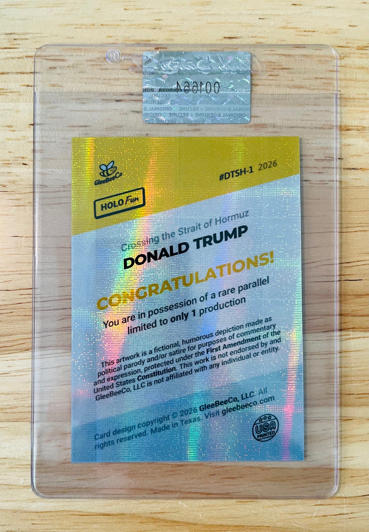 1/1 Donald Trump Card Crossing Hormuz Parody (Make Iran Great) 2026 GleeBeeCo