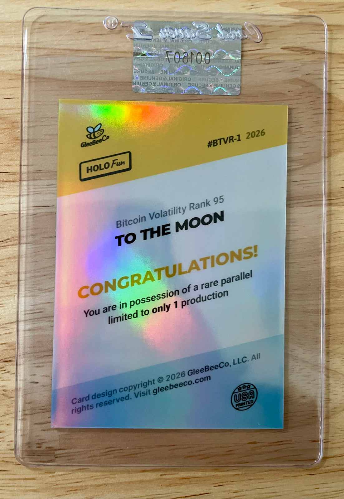 2026 BITCOIN Card To the Moon Volatility Rank 95 GleeBeeCo Holo Fun 1/1