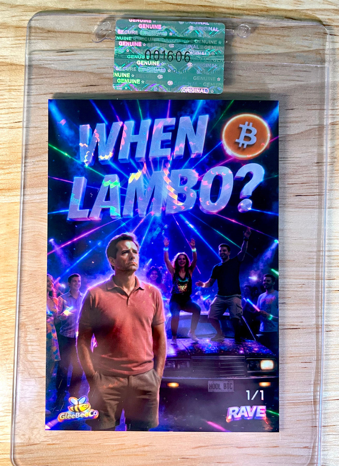 1/1 BITCOIN Card When Lambo? Driveway RAVE GleeBeeCo Holo HURRICANE