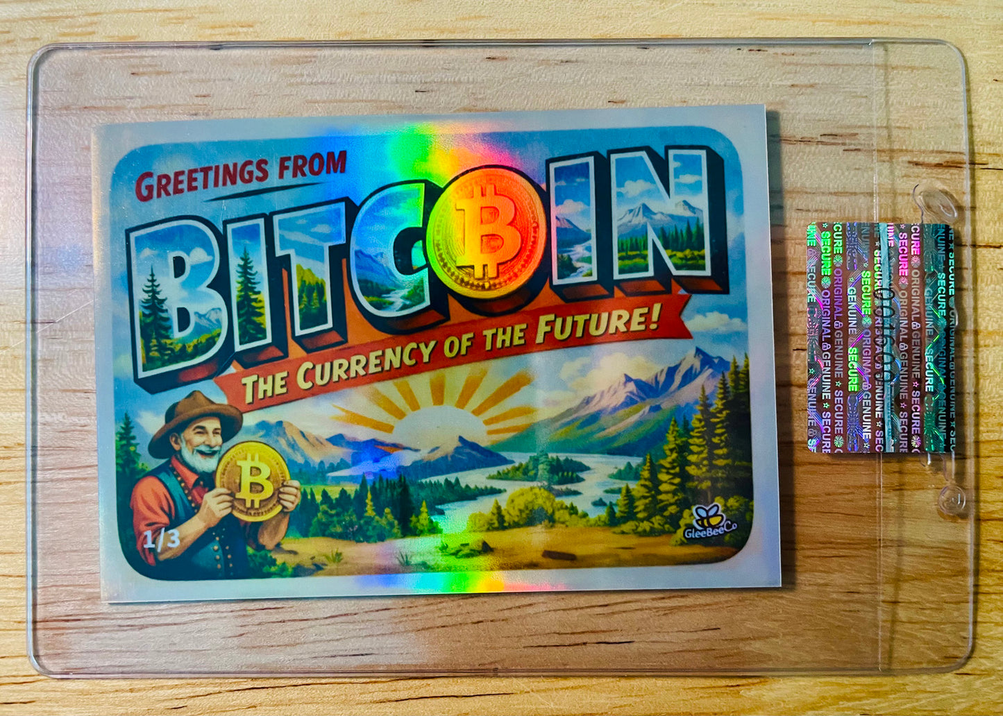 /3 BITCOIN Trading Card Vintage "Greetings From" Postcard 2026 GleeBeeCo Holo
