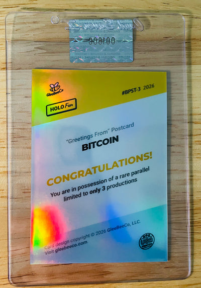 /3 BITCOIN Trading Card Vintage "Greetings From" Postcard 2026 GleeBeeCo Holo