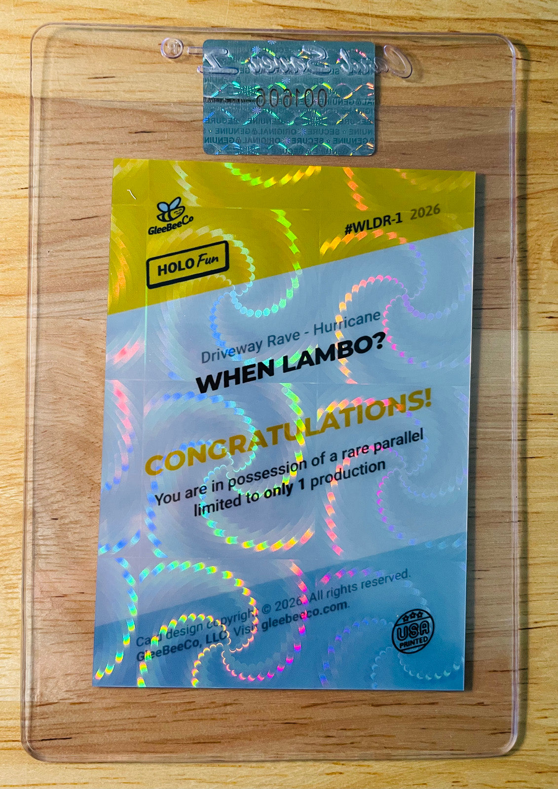 1/1 BITCOIN Card When Lambo? Driveway RAVE GleeBeeCo Holo HURRICANE