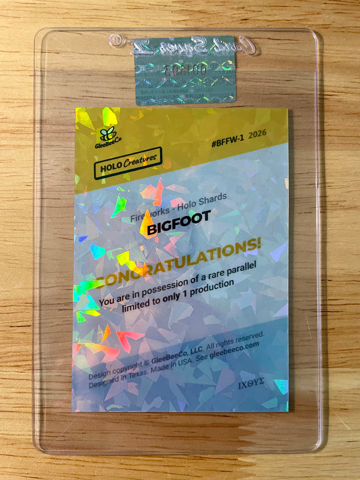 1/1 Bigfoot Card Forest Fireworks 2026 GleeBeeCo Holo Shards