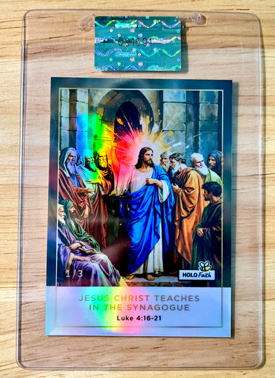 JESUS Card Teaches in Synagogue Elegant Abstract 2026 GleeBeeCo Holo Faith /3