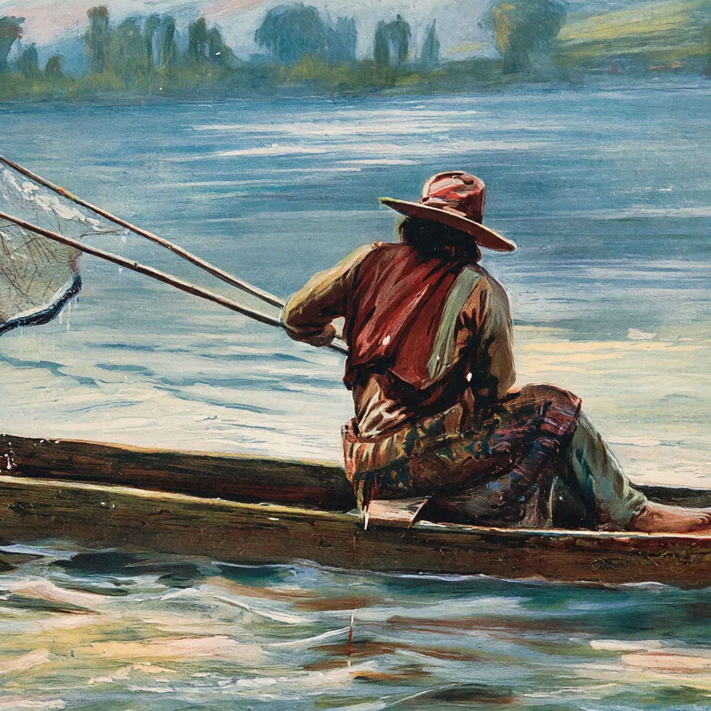 Indian Fisherman on Snake River Oregon in 1908 Vintage Print (7 Sizes)