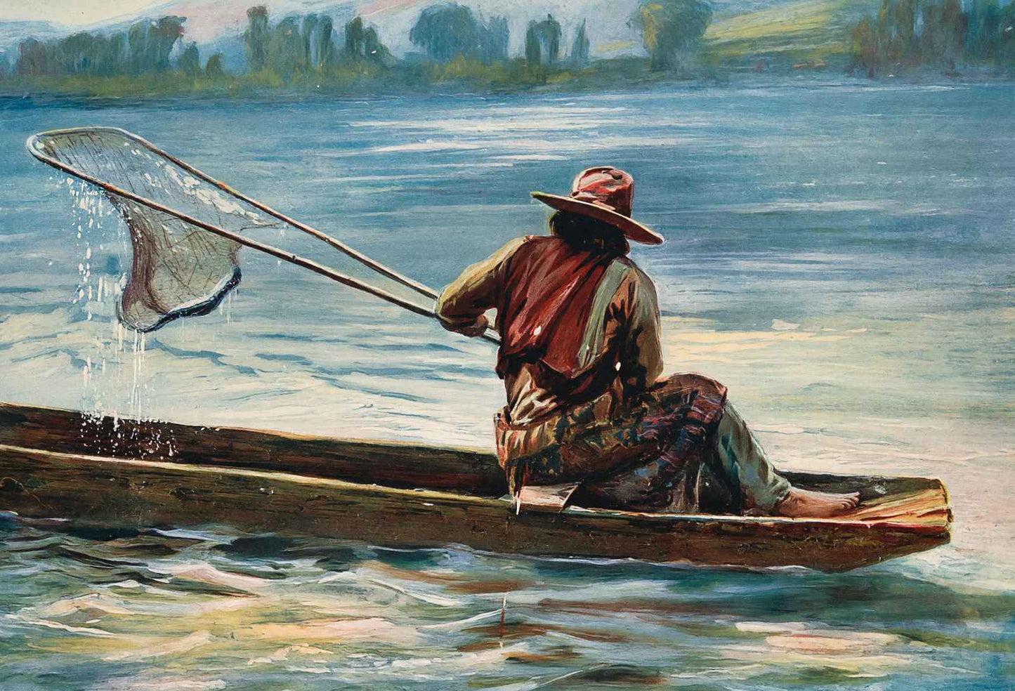 Indian Fisherman on Snake River Oregon in 1908 Vintage Print (7 Sizes)
