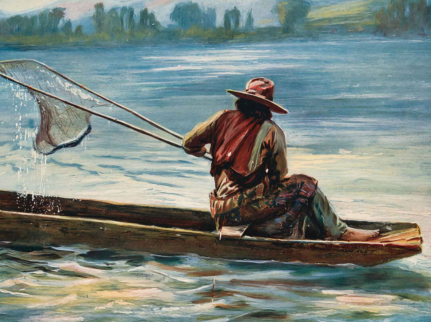 Indian Fisherman on Snake River Oregon in 1908 Vintage Print (7 Sizes)