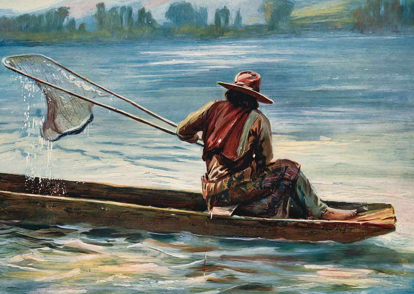 Indian Fisherman on Snake River Oregon in 1908 Vintage Print (7 Sizes)