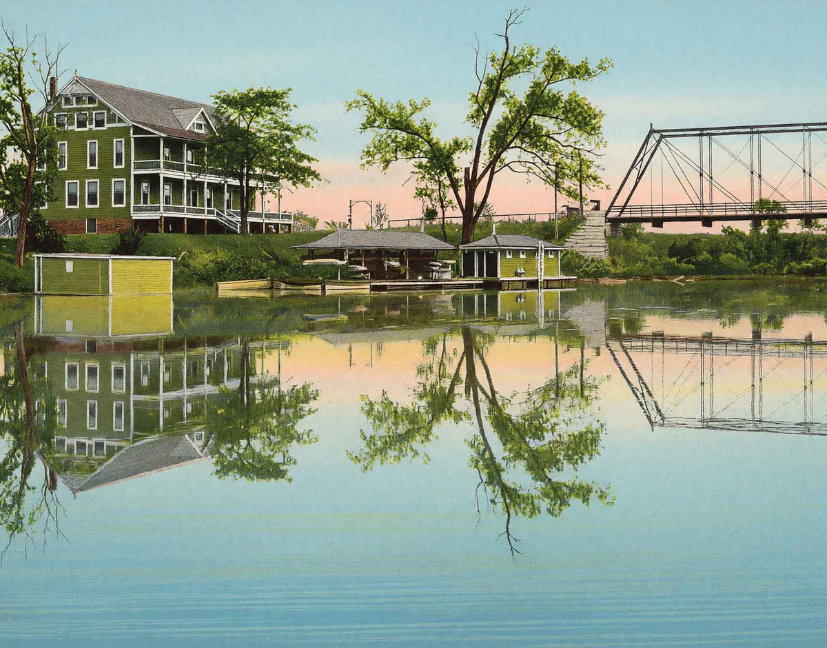 Canoe Club and Boathouse at Riverside Park Indianapolis Vintage Print (7 Sizes)