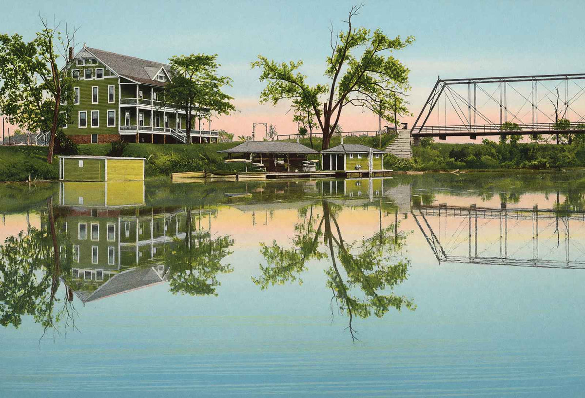 Canoe Club and Boathouse at Riverside Park Indianapolis Vintage Print (7 Sizes)