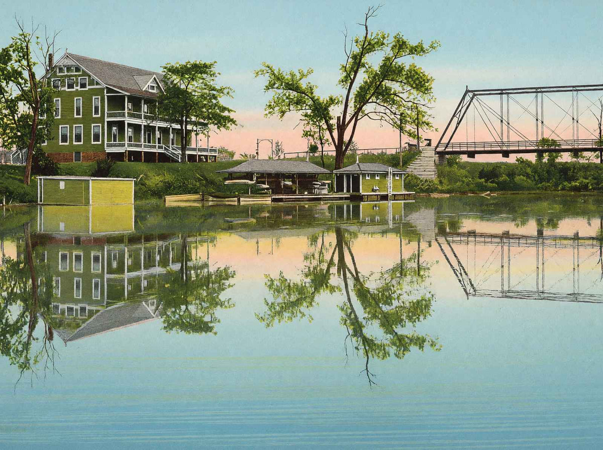 Canoe Club and Boathouse at Riverside Park Indianapolis Vintage Print (7 Sizes)