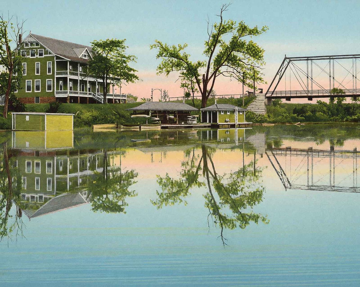 Canoe Club and Boathouse at Riverside Park vintage print