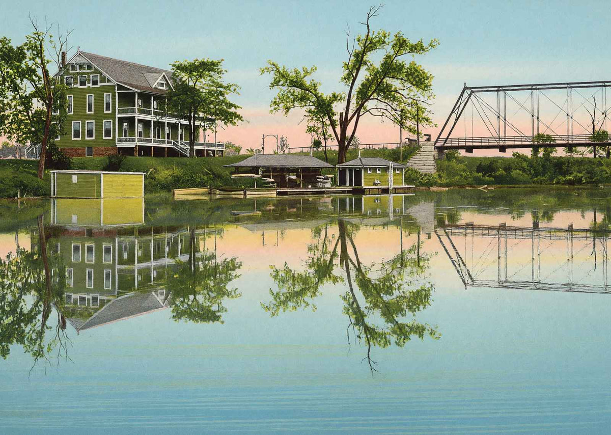 Canoe Club and Boathouse at Riverside Park Indianapolis Vintage Print (7 Sizes)
