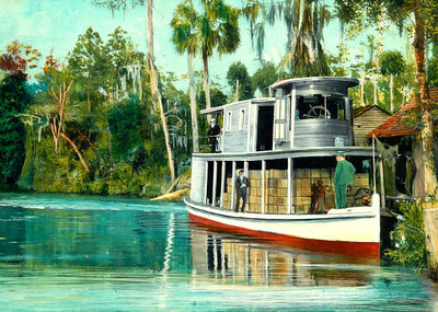Orange Boat on the Ocklawaha River in Florida in 1908 Art Print (7 Sizes)