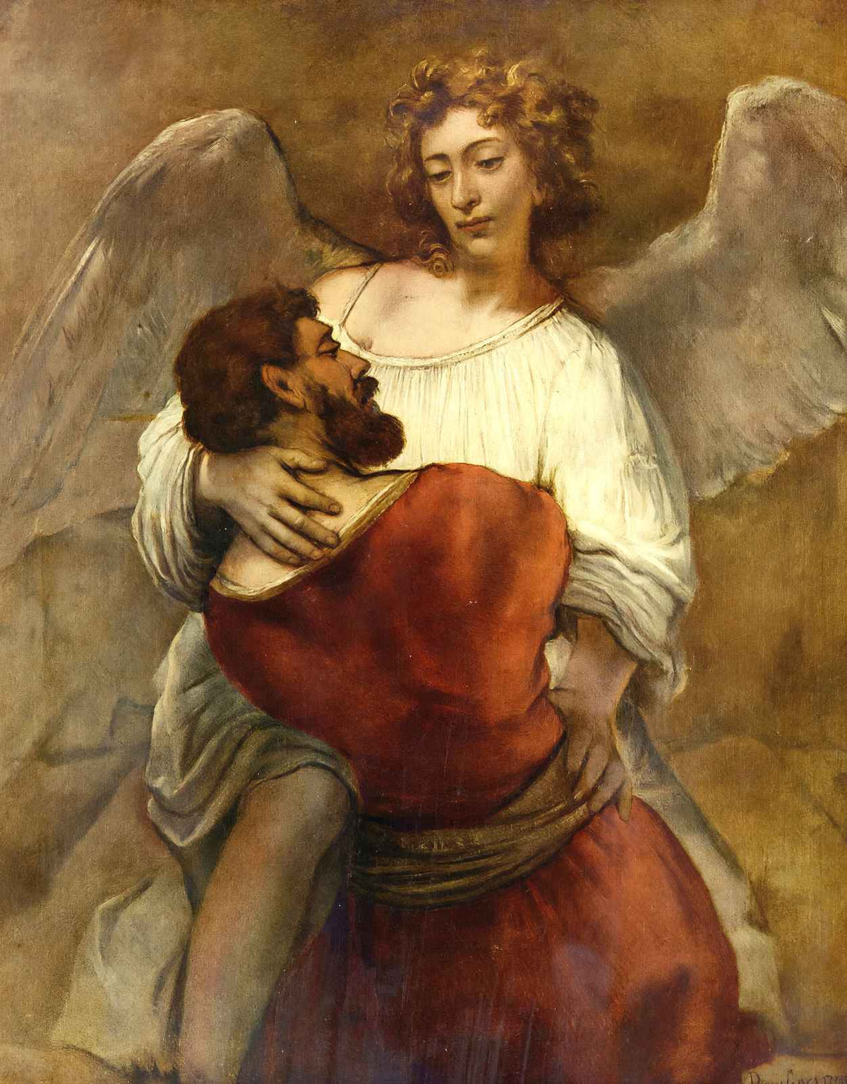 Jacob Wrestling with the Angel Art Print 1659 Painting by Rembrandt (6 Sizes)