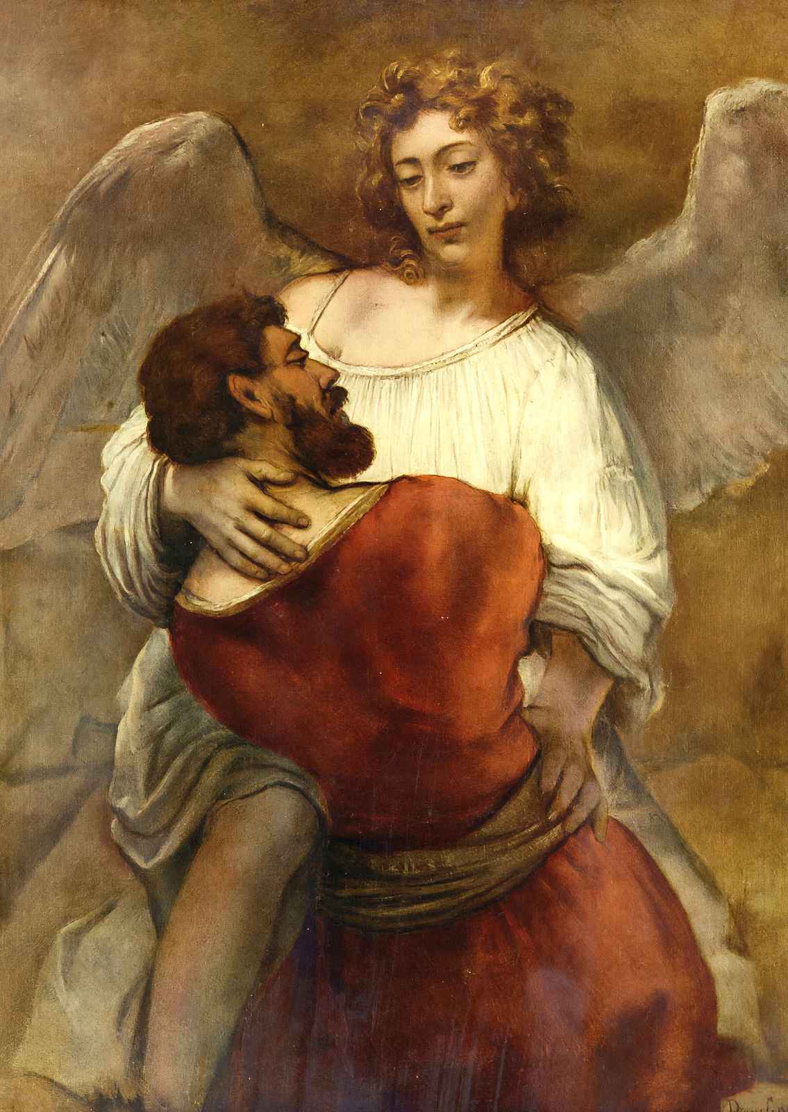 Jacob Wrestling with the Angel Art Print 1659 Painting by Rembrandt (6 Sizes)