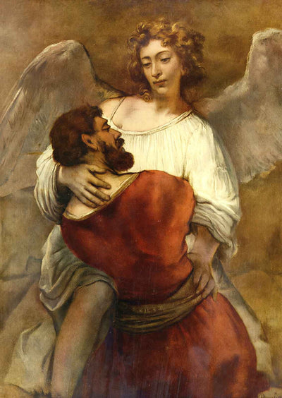 Jacob Wrestling with the Angel Art Print 1659 Painting by Rembrandt (6 Sizes)