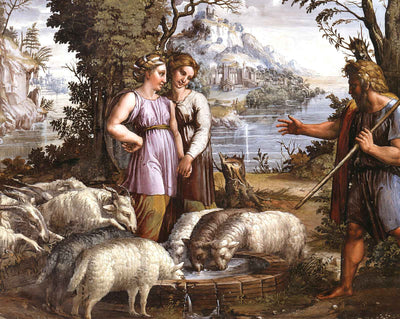 Jacob's Encounter with Rachel painting print by Raphael (1519)