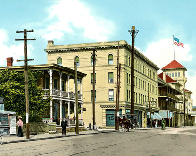 Hogan Street with Park and Windsor Hotels vintage print