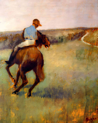 Jockey in Blue on a Chestnut Horse 1889 Painting by Edgar Degas 8x10" Art Print