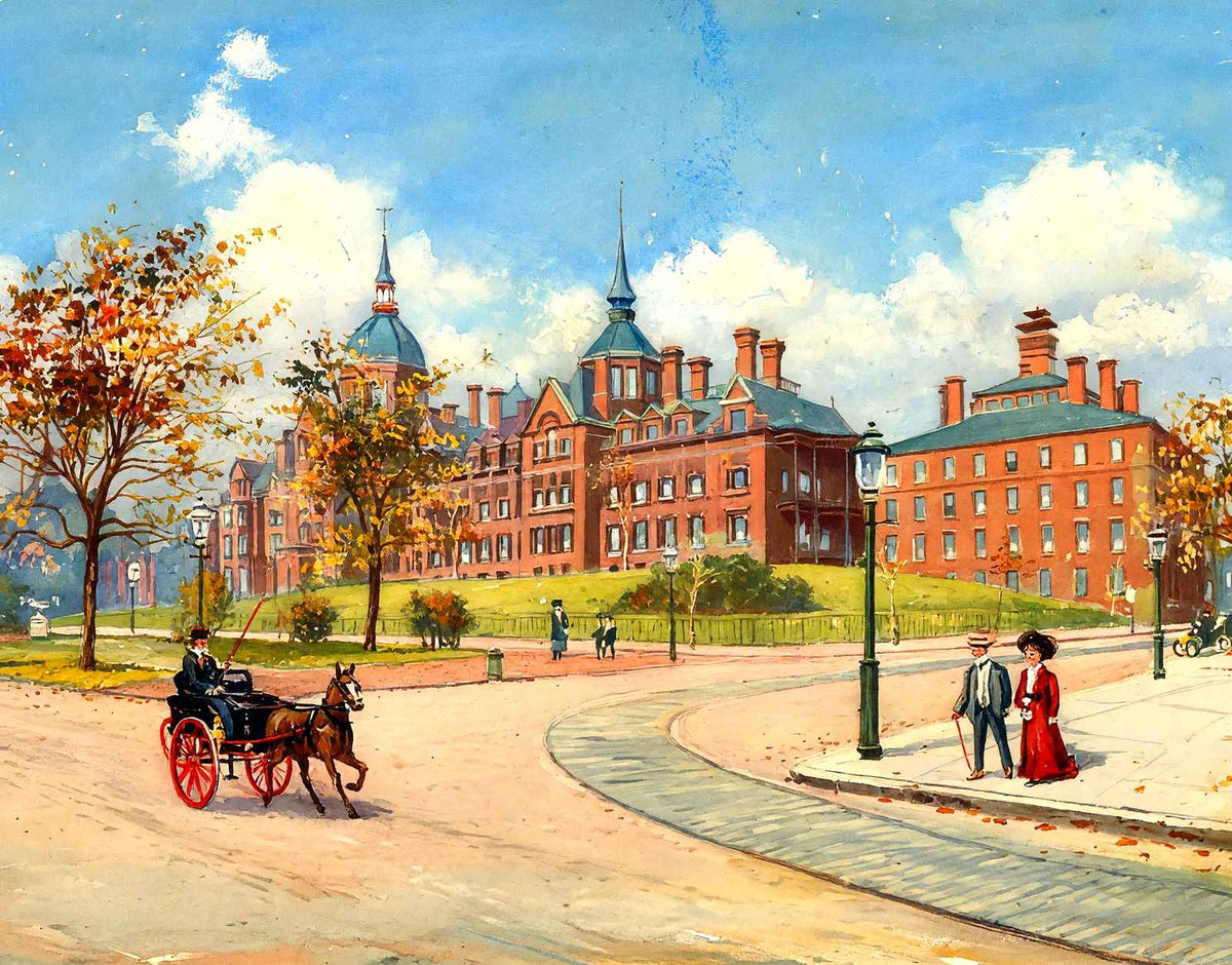 Johns Hopkins Hospital Baltimore in 1907 Painting Print (7 Sizes) - Enhanced