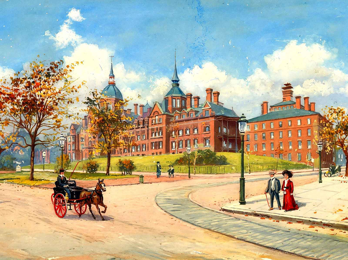 Johns Hopkins Hospital Baltimore in 1907 Painting Print (7 Sizes) - Enhanced