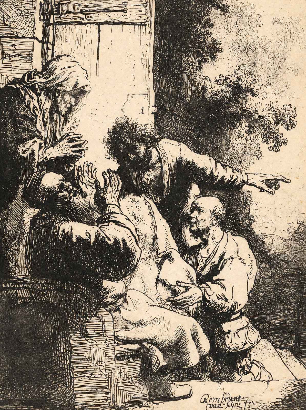 Joseph`s Coat Brought to Jacob 1633 Drawing by Rembrandt Art Print (6 Sizes)