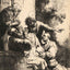 Joseph`s Coat Brought to Jacob drawing print by Rembrandt (1633)