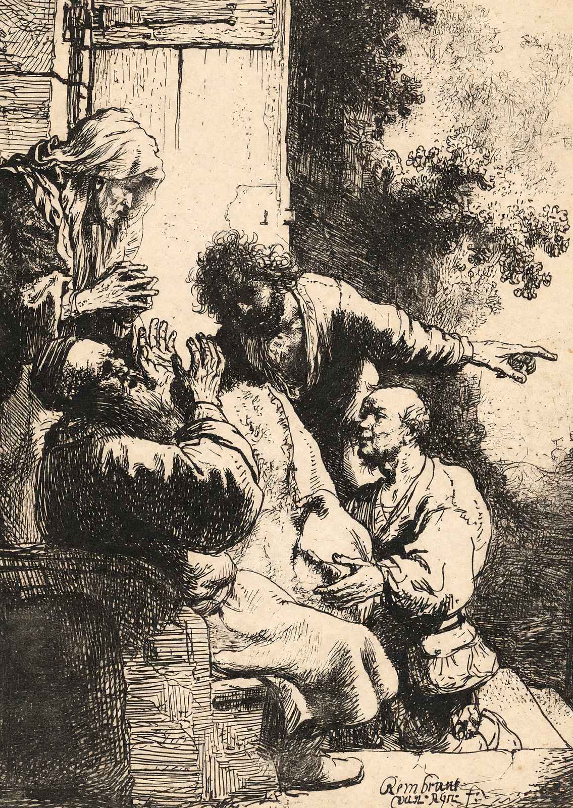 Joseph`s Coat Brought to Jacob 1633 Drawing by Rembrandt Art Print (6 Sizes)