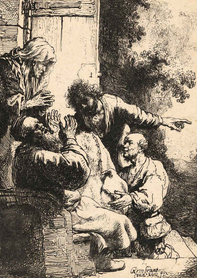 Joseph`s Coat Brought to Jacob 1633 Drawing by Rembrandt Art Print (6 Sizes)