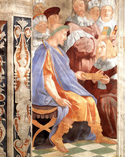 Justinian Presenting the Pandects to Trebonianus (Stanza Della Segnatura) art print by Raphael (1511)