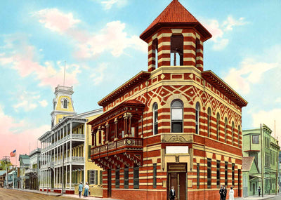 Hotel Jefferson and First National Bank Key West in 1907 Vintage Print