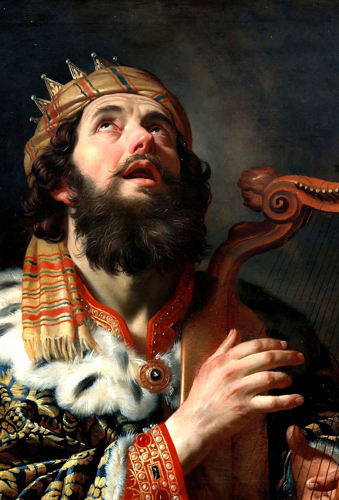 King David Playing the Harp by Gerard van Honthorst Bible Art Print (6 Sizes)
