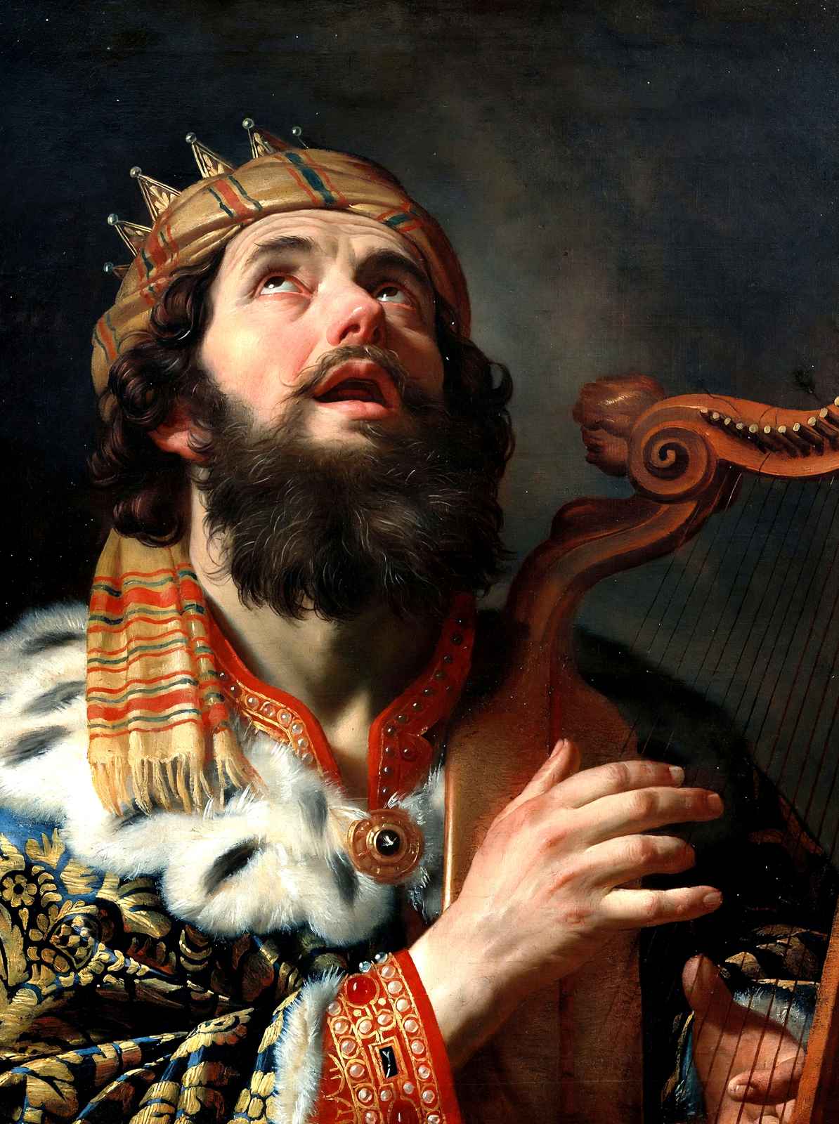 King David Playing the Harp by Gerard van Honthorst Bible Art Print (6 Sizes)