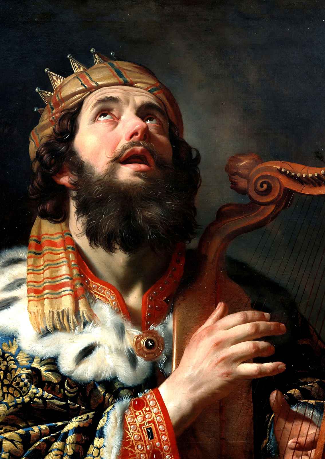 King David Playing the Harp by Gerard van Honthorst Bible Art Print (6 Sizes)